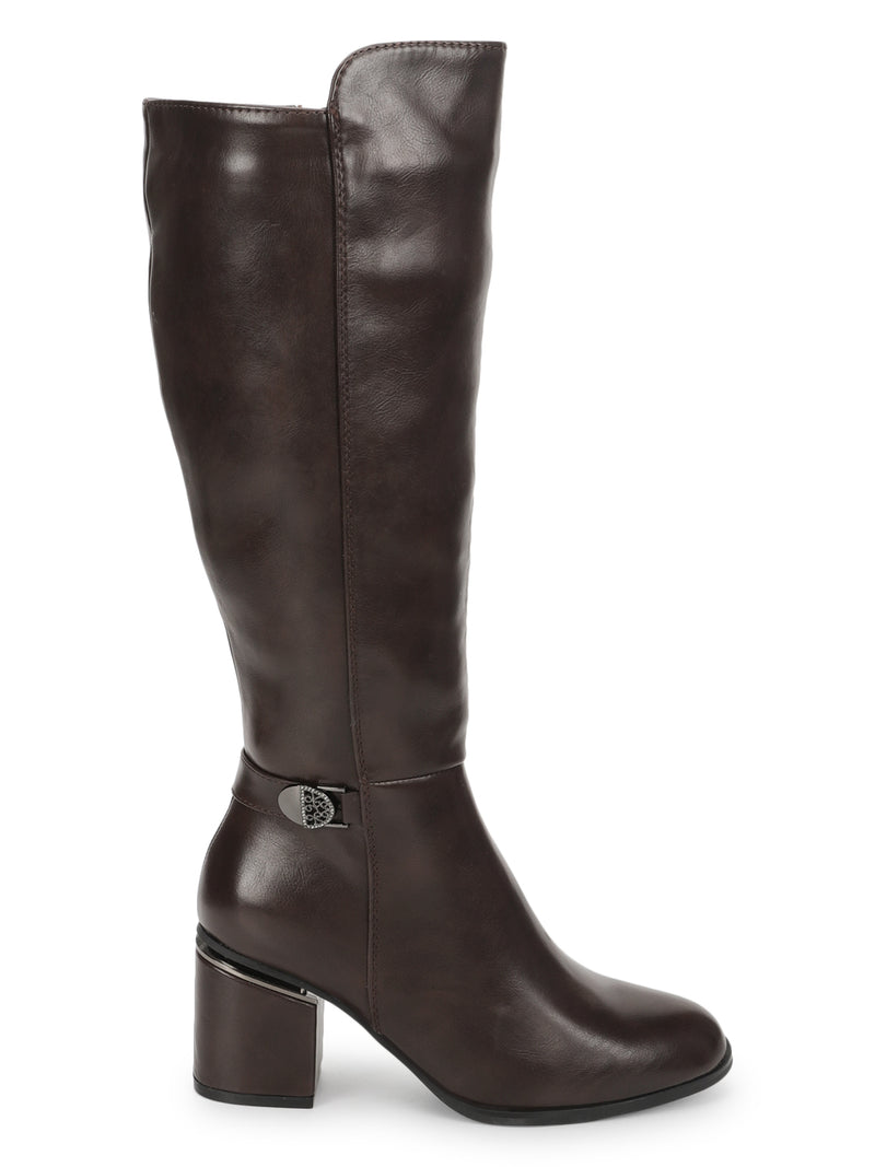 Brown PU Block Long Boots (TC-219557-11-BRO)