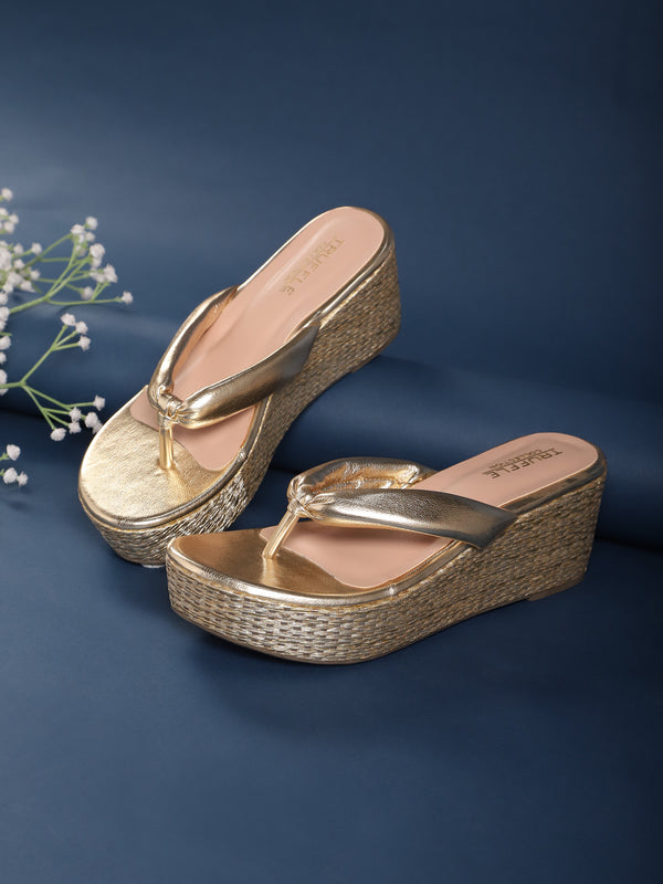 Gold PU Slip-On Wedges (TC-G08407-GLD)