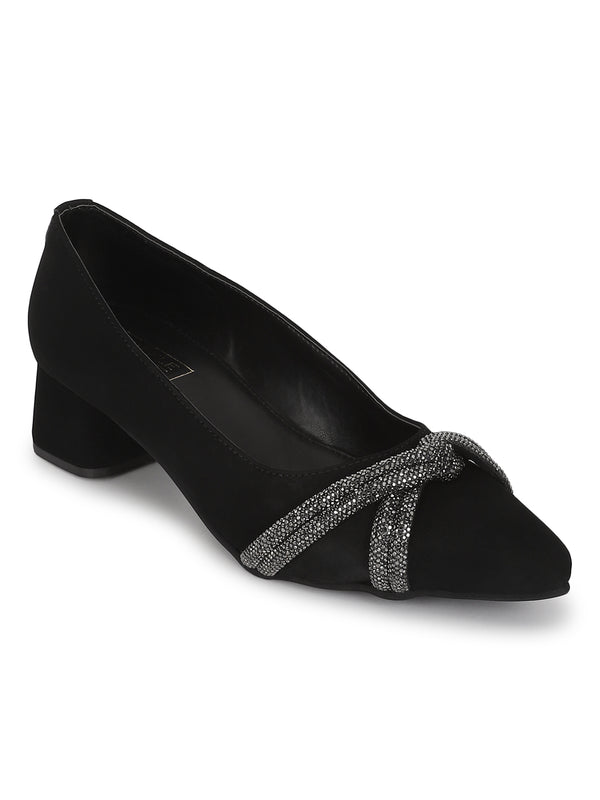 Black Suede Block Ballerina Sandals (TC-REN-BL184-BLK)