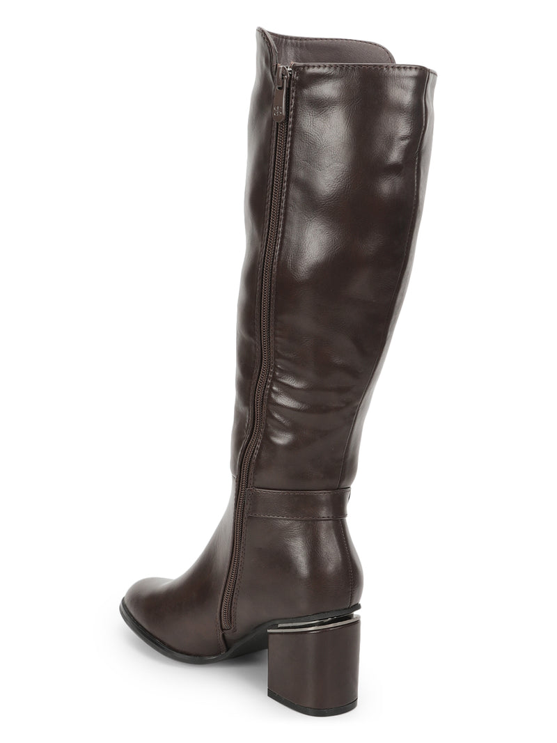 Brown PU Block Long Boots (TC-219557-11-BRO)