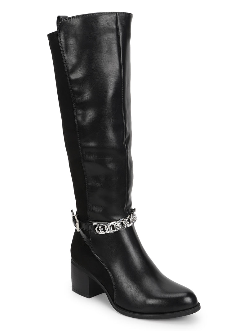 Black PU Block Long Boots (TC-1025-131-BLK)