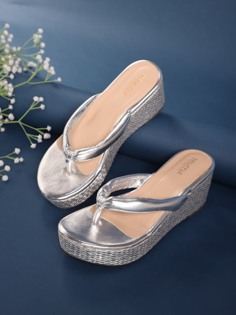 Silver PU Slip-On Wedges (TC-G08407-SIL)