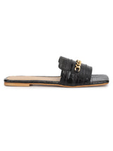 Black Croc Patent Slip-On Flats (TC-ST-003-BLK)