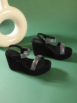 Black Suede Wedge Sandals (TC-G06979-BLK)