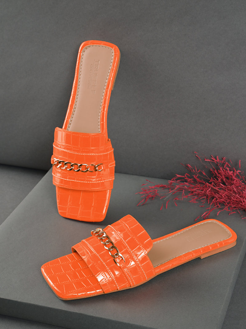 Orange Croc Patent Slip-On Flats (TC-ST-003-ORA)