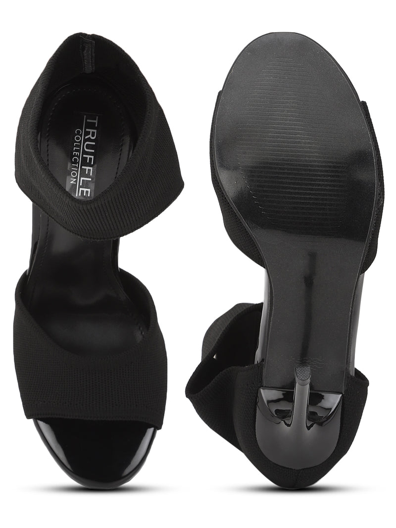 Black Knitted Stiletto Sandals (TC-CN-3212-1-BLK)
