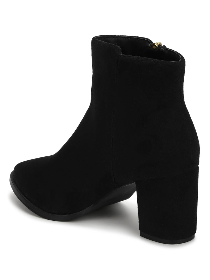 Black Suede Zip Up Ankle Boots