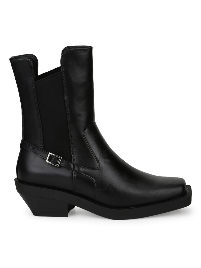 Black PU Ankle Riding Boots