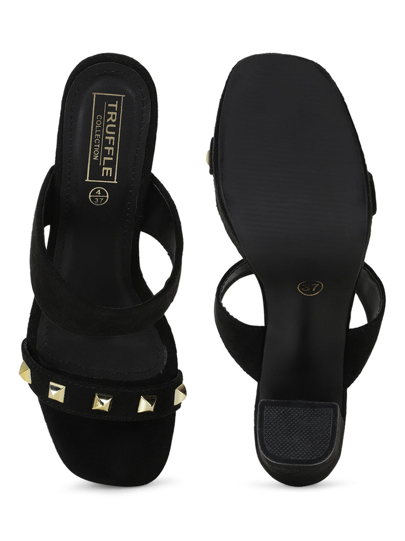 Black Suede Studded High Heel Mules (TC-SLC-LK710-BLK)