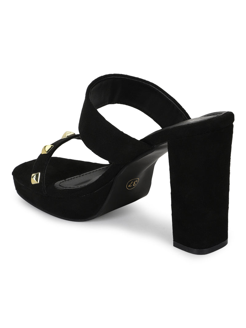 Black Suede Studded High Heel Mules (TC-SLC-LK710-BLK)