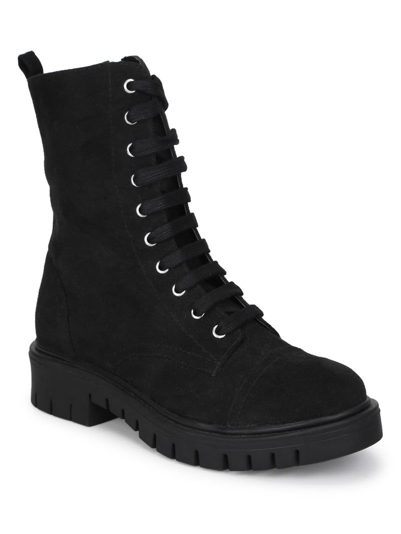 Black Suede Lace Up Ankle Boots - Main Image
