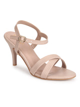 Nude PU Round Toe Stilettos With Ankle Strap