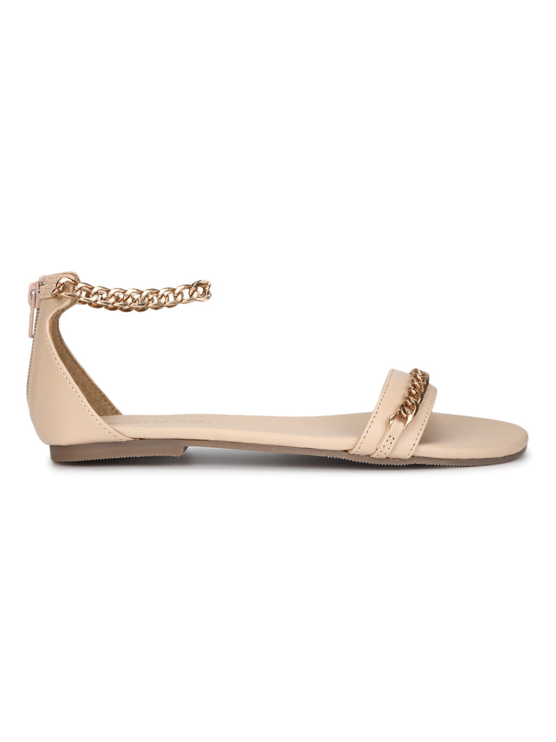 Nude PU Gold Chained Sandals