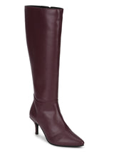 Burgundy PU Pointed Knee High Boots
