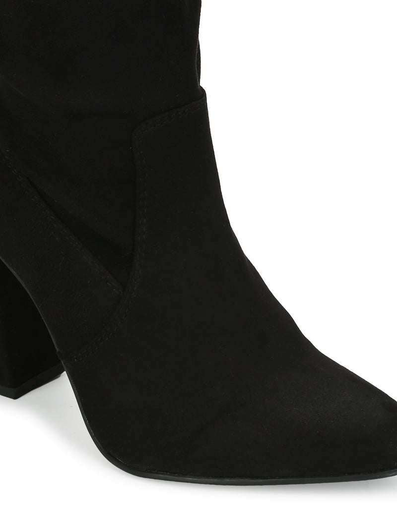 Black Suede Block Heel Thigh High Boots (ST-1179)