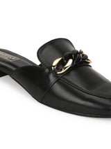 Black PU Kitten Heel Wide Chain Loafers (TC-SLC-C-6-BLK)