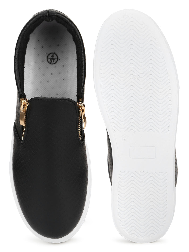 Black PU Snake Pattern Side Zip Shoes