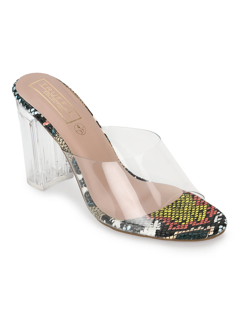 Multicolor PU Clear Perspex High Heel Mules Truffle Collection