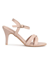 Nude PU Round Toe Stilettos With Ankle Strap