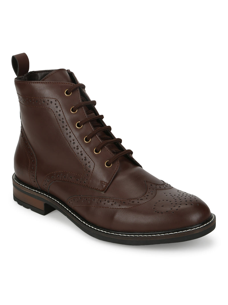 Brown PU Lace Up Men's Ankle Boots