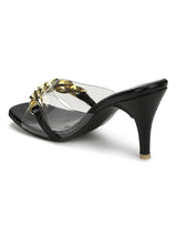 Black Patent Snake Gold Chained Stiletto Mules