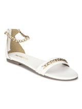 White PU Gold Chained Sandals