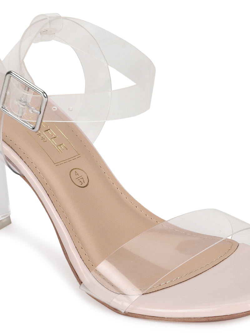 Transparent Sandals Low Block Clear Heels Nude Patent Perspex
