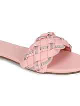 Pink PU Braided Diamante Slip Ons (TC-ST-1215-PNK)