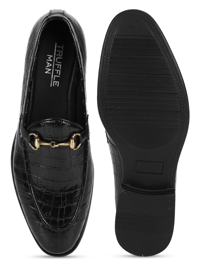 Black Croc PU Men's Low Heel Chained Loafers (TC-SM-5001-BLKCROCPU)