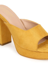Mustard Yellow Suede High Block Heel Mules (TC-SLC-N1101-MST)