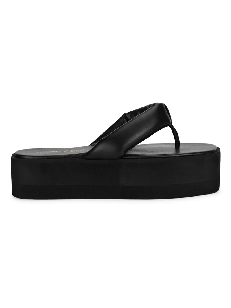 Black PU Flip Flop Platforms TC ST 1196 BLK