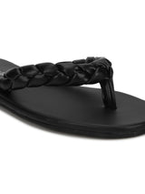 Black PU Braided Flip Flops
