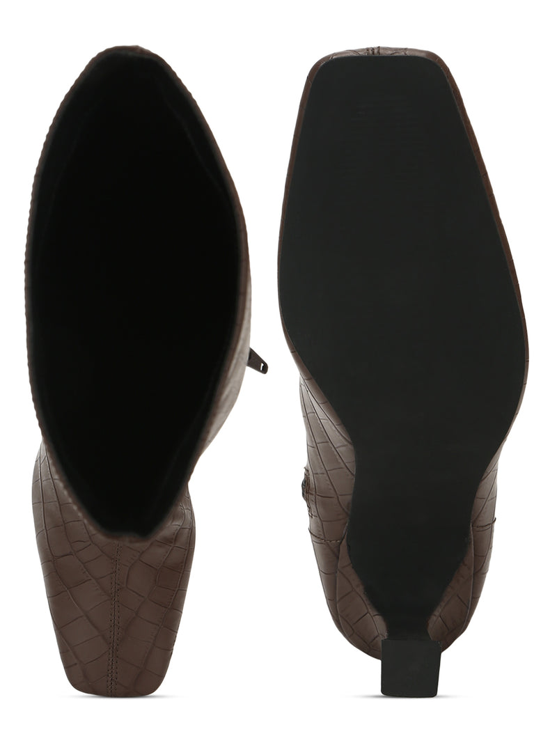 Brown Croc PU Pointed Knee High Boots (TC-ST-1158-BROCROC)