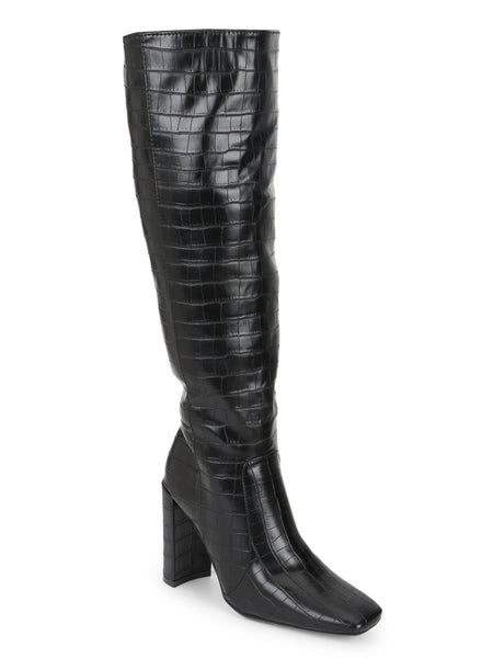 Black Croc PU Knee High Boots Truffle Collection