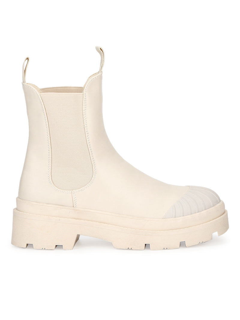 Putty Beige PU Patterened Oxford Ankle Boots