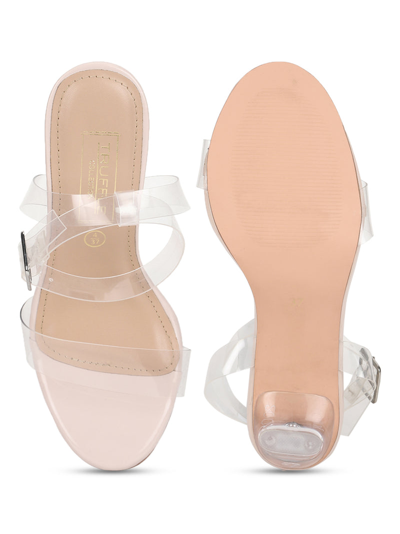 Nude Patent Perspex Clear Slim Block Heel Sandals (TP10175-NUD)