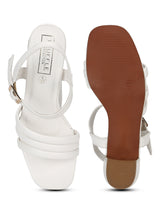 White PU Block Heel Sandals