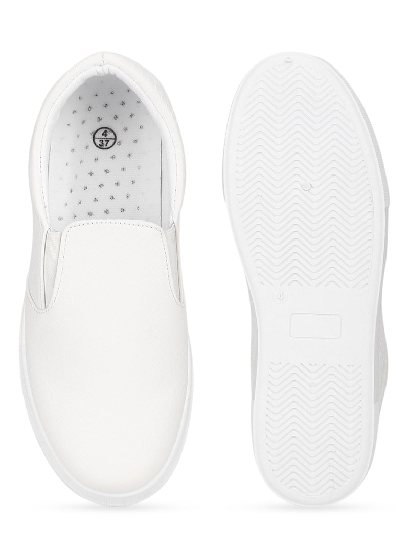 White PU Snake Pattern Slip On Shoes