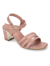 Nude Pink PU Block Heel Sandals