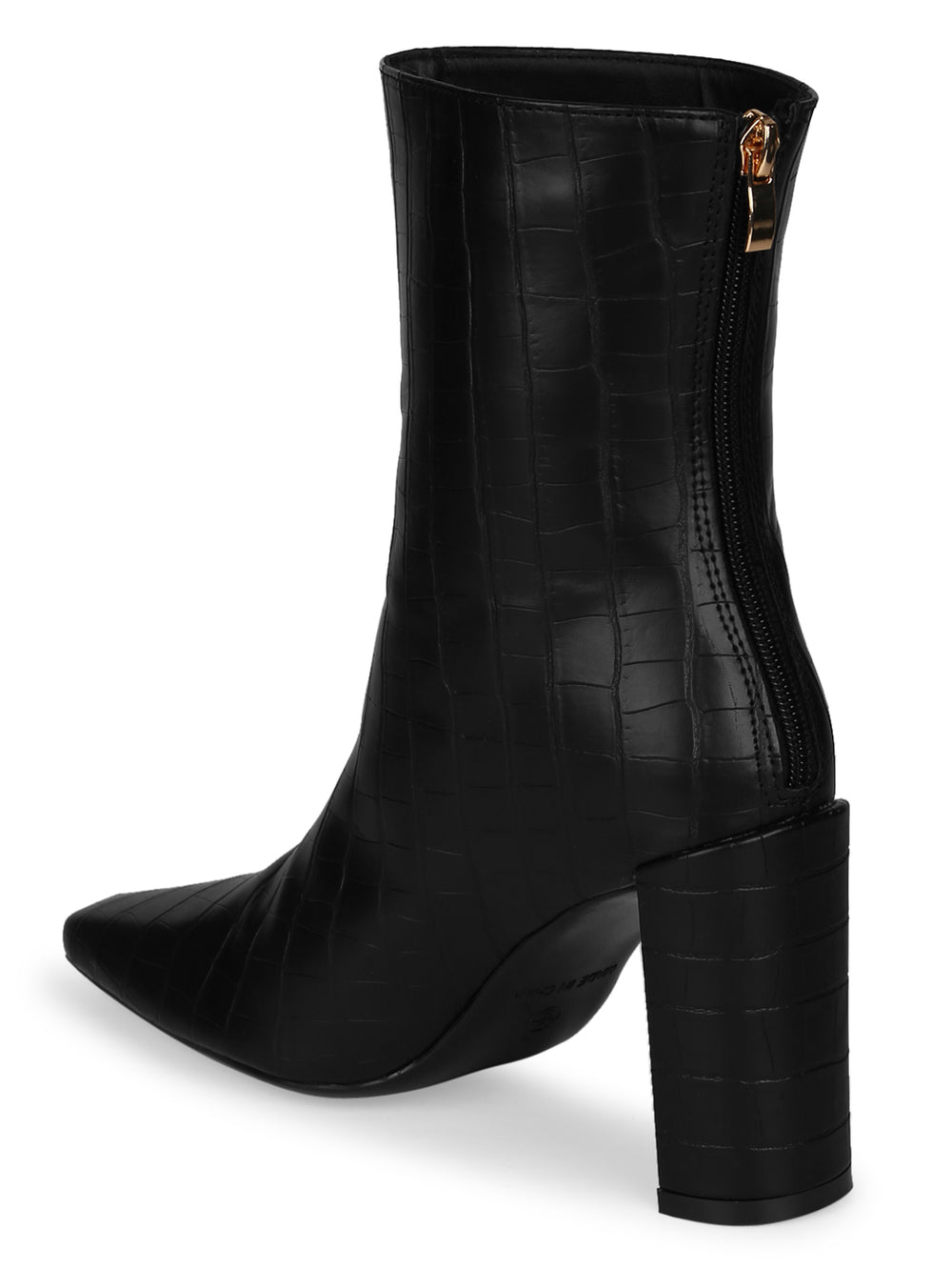 Black Croc PU High Heel Sock Ankle Boots - Main Image