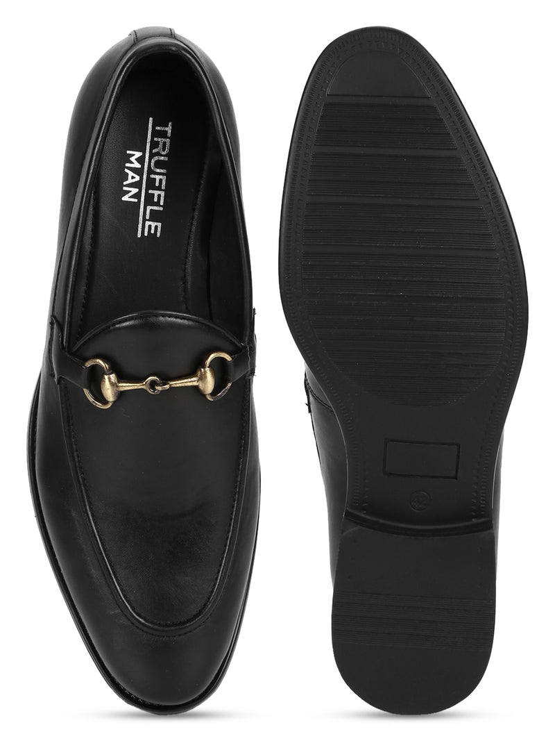 Black PU Men's Low Heel Chained Loafers (TC-SM-5001-BLKPU)