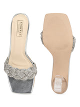 Silver Diamante PU Clear Heel Mules (TC-SLC-V80-SIL)