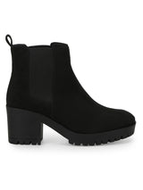 Black Suede Block Heel Slip On Ankle Boots (TC-ST-1201-BLKSUE)