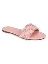 Pink PU Braided Diamante Slip Ons (TC-ST-1215-PNK)