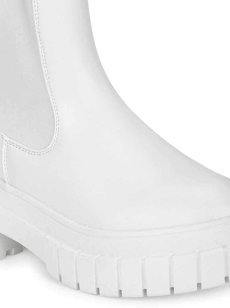 White PU Slip On Oxford Ankle Boots