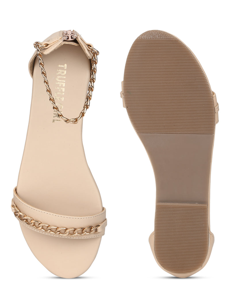 Nude PU Gold Chained Sandals