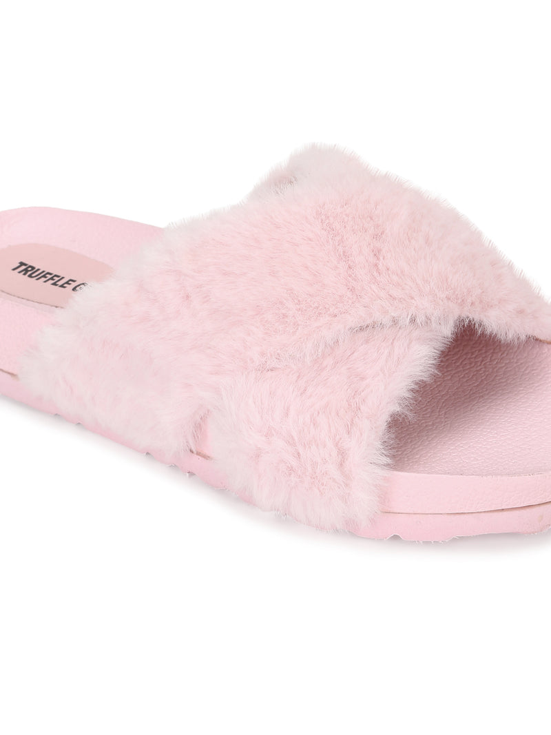 Pink Fuzzy Fur Slides