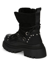 Black PU Lace Up Snow Fur Boots