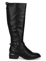 Black PU Side Buckle Zip Up Riding Knee Boots