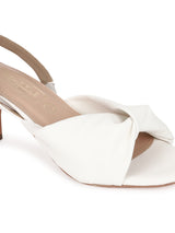 White PU Kitten Heel Sandals With Back Strap (TP10127-WHT)